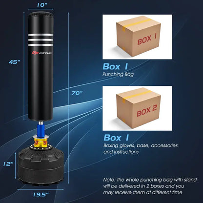 Freestanding Heavy Punching Bag  70-Inch, 220-Pound Boxing Bag with Gloves, Shock Absorber & 12-Cup Base