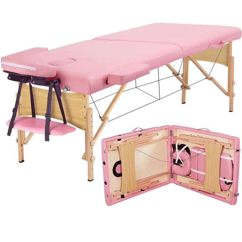 Yaheetech Portable Folding Massage Table  Adjustable 2-Fold Spa Bed with Carry Bag, Black