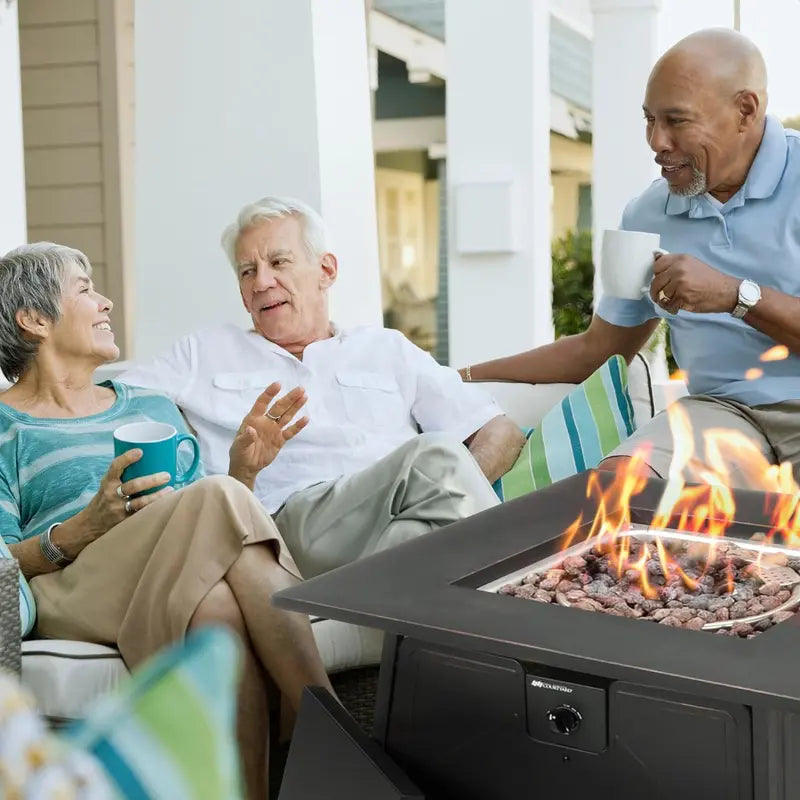 Four Seasons Dual-Heat Gas Fire Pit  50,000 BTU Square Patio Fire Table