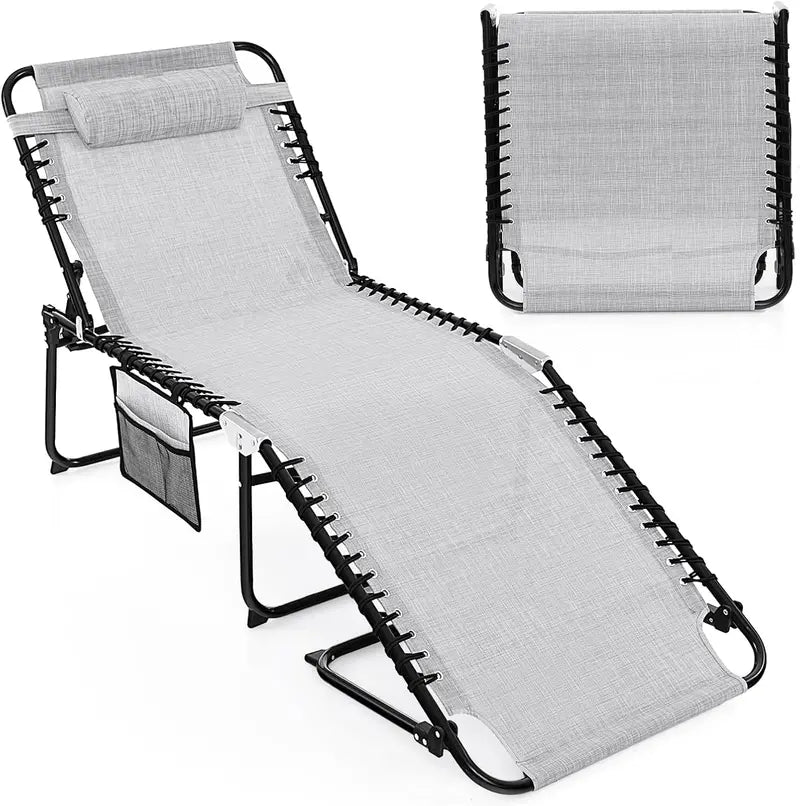 Extra-Large Outdoor Tanning Lounge Chair  5-Position Adjustable Folding Chaise