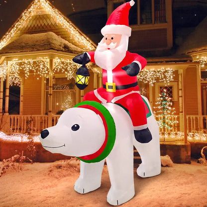 DeeKom 6′ Inflatable Santa on Bear with LEDs  Outdoor Christmas Yard Decoration