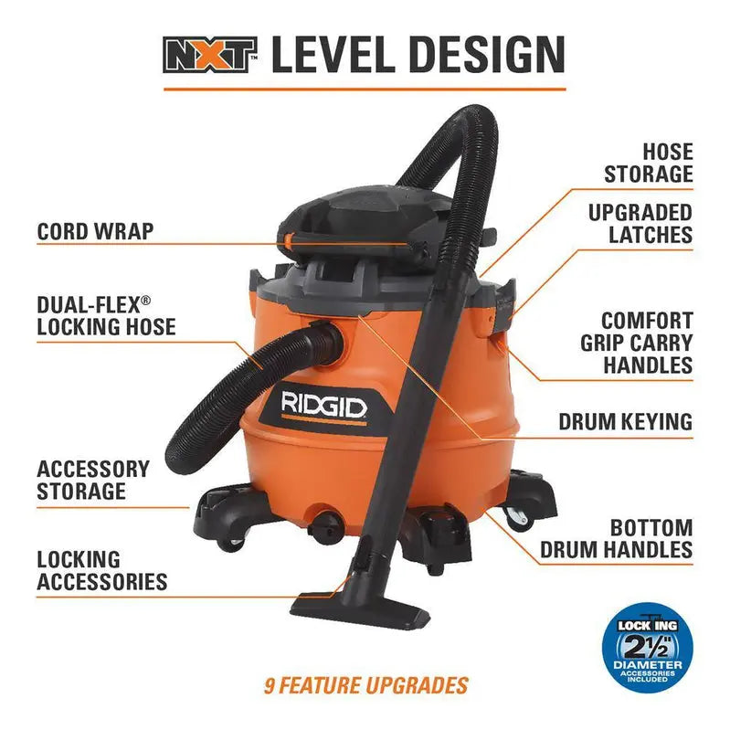 HD1600 16-Gallon Wet/Dry Shop Vacuum  6.5 Peak HP with Detachable Blower & Accessory Kit