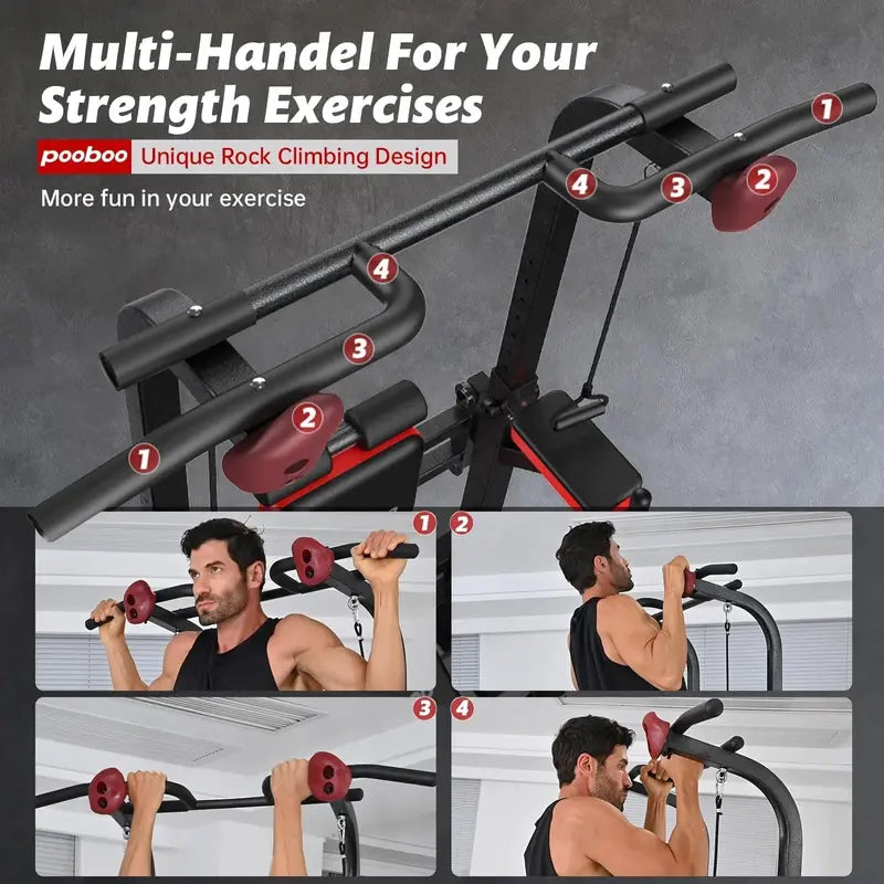 Pooboo Adjustable Power Tower  Dip Station, Pull-Up Bar & Ab Board