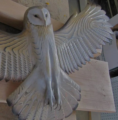 TimberHaven Wooden Owl Wall Art  ‘Majestic’ Carved Bird Decor in Natural Wood Finish