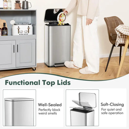 Dual-Size Step-Activated Stainless Steel Trash Can Set (10.6 Gal + 1.6 Gal)