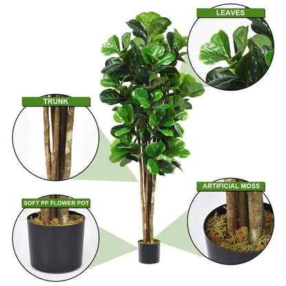 Lifelike Fiddle Leaf Fig Tree  Premium Fake Indoor Greenery Plant