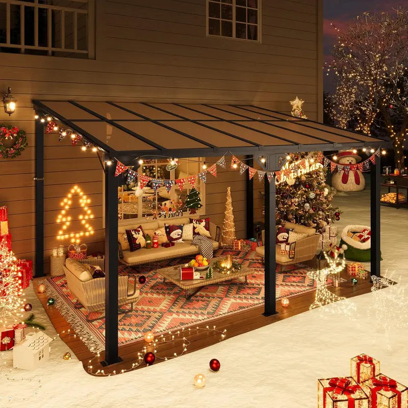 10′ x 14′ Outdoor Gazebo — Sloped Roof Pergola Style with Wall-Mounted Options for Patio or Deck