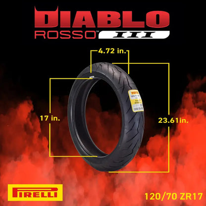 Pirelli Diablo Rosso III Dual-Tire Set: 120/70ZR17 Front & 240/45ZR17 Rear Motorcycle Tires with Bonus Keychain