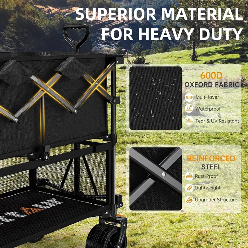 Extra-Long 50-Inch Double-Decker Wagon  400L Collapsible Heavy-Duty Utility Cart