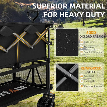 Extra-Long 50-Inch Double-Decker Wagon  400L Collapsible Heavy-Duty Utility Cart