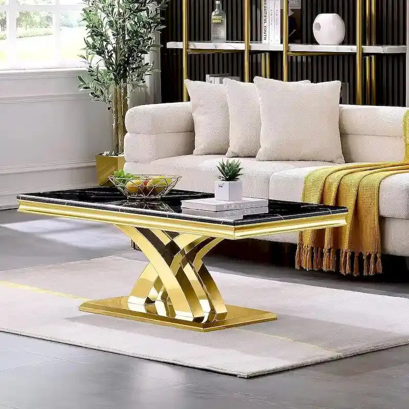 Contemporary Rectangular Coffee Table  48-Inch X-Base Design with Pedestal Support for Living Rooms