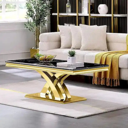 Contemporary Rectangular Coffee Table  48-Inch X-Base Design with Pedestal Support for Living Rooms