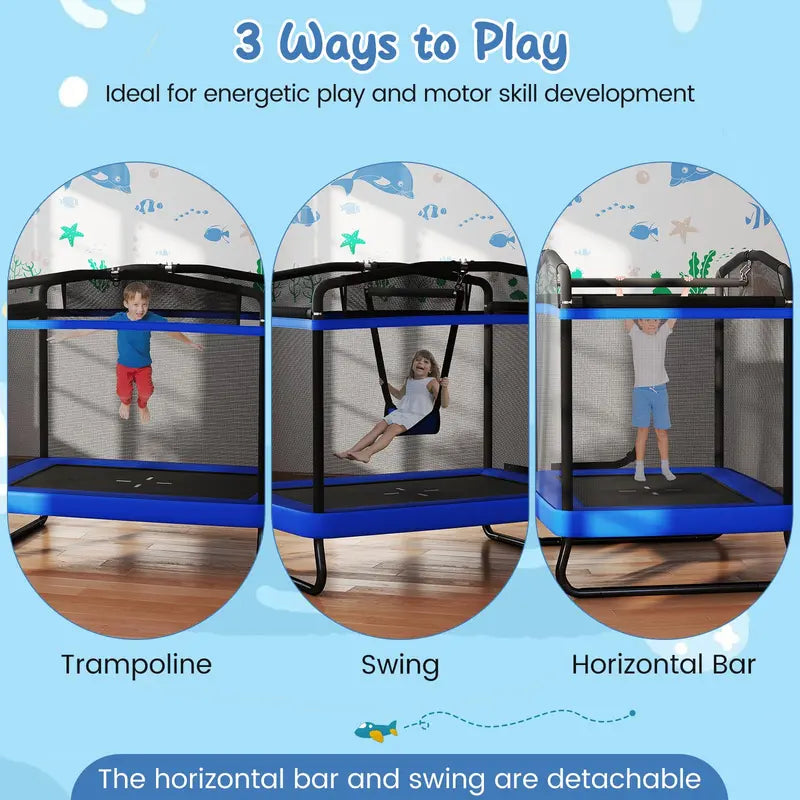 6 x 4 Foot Rectangular Kids’ Trampoline  Compact Bounce Zone with Integrated Swing