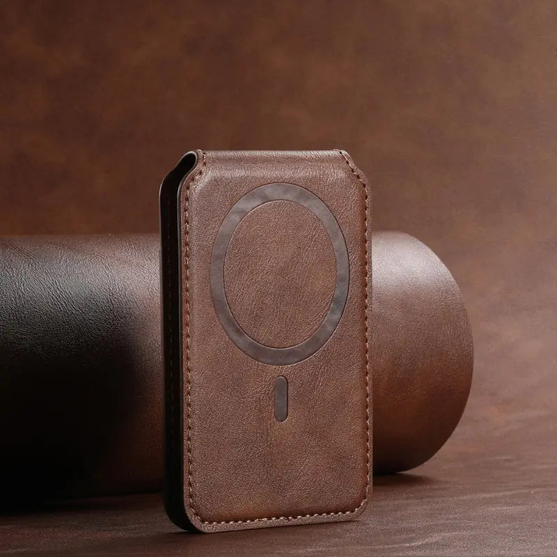 Luxury Brown Leather Magnetic Card Holder Wallet for iPhone