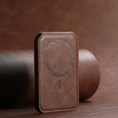 Luxury Brown Leather Magnetic Card Holder Wallet for iPhone