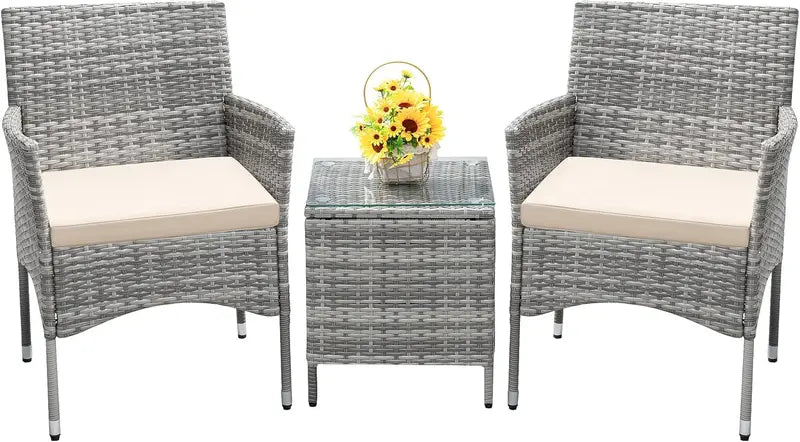 Devoko PE Rattan Patio Set — 3-Piece Garden Furniture with All-Weather Wicker Chairs