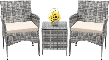 Devoko PE Rattan Patio Set — 3-Piece Garden Furniture with All-Weather Wicker Chairs