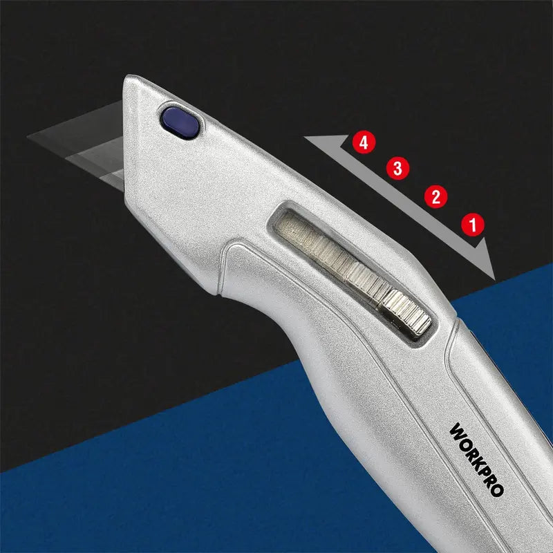 WORKPRO Retractable Utility Knife  Self-Retracting Safety Box with 2 Spare Blades