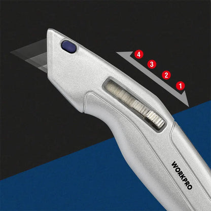 WORKPRO Retractable Utility Knife  Self-Retracting Safety Box with 2 Spare Blades