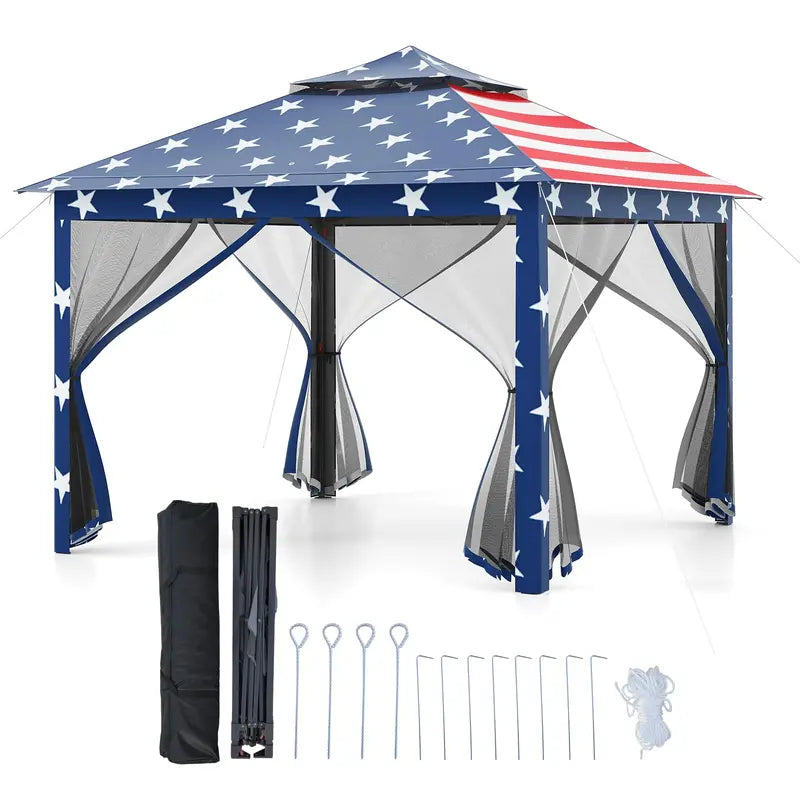11′ x 11′ Pop-Up Gazebo with Mesh Sidewalls  Vented Canopy, Drainage Holes
