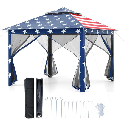 11′ x 11′ Pop-Up Gazebo with Mesh Sidewalls  Vented Canopy, Drainage Holes