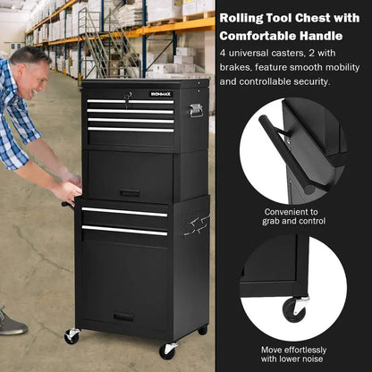 6-Drawer Heavy-Duty Rolling Tool Chest with Adjustable Riser Base