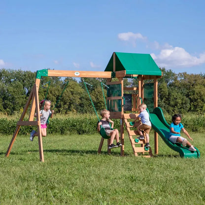 Backyard Discovery Buckley Hill Cedar Swing Set  Includes Two Belt Swings and Covered Deck