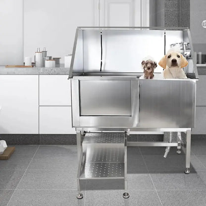 50-Inch Stainless Steel Professional Dog Wash Station  Includes Ramp, Faucet, Sprayer, Drain Kit, and Right-Swing Door