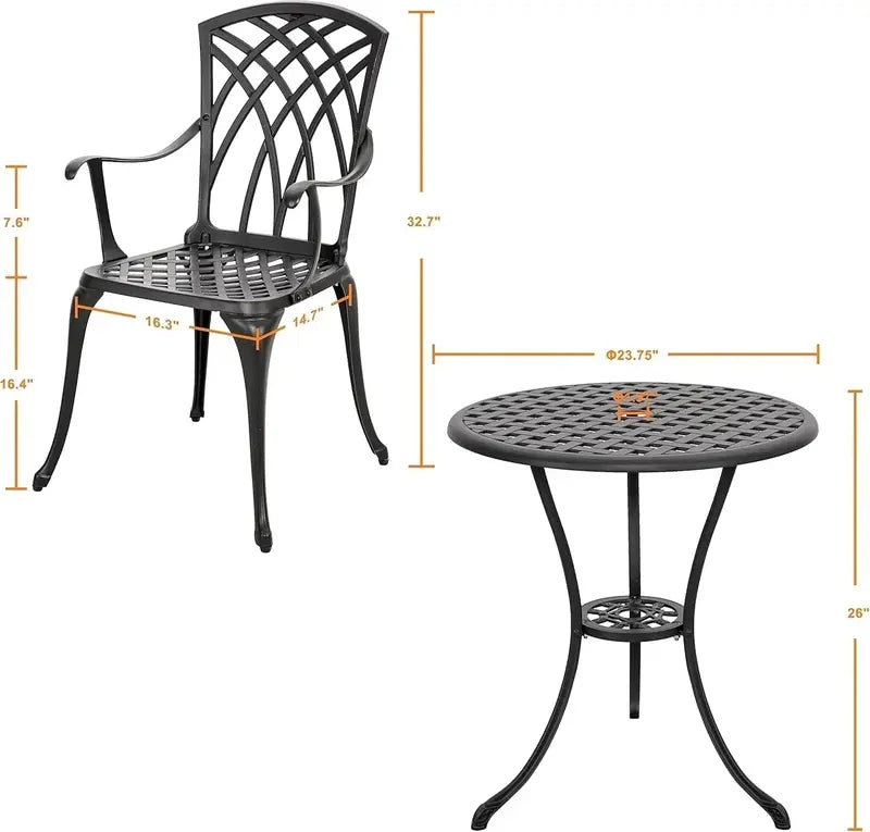 NUU GARDEN 3-Piece Aluminum Bistro Set — Outdoor Patio Table & Two Chairs for Small Spaces