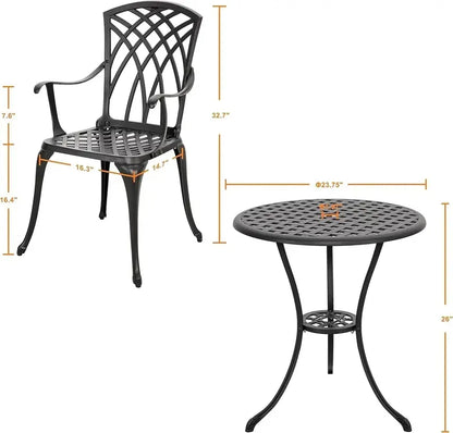 NUU GARDEN 3-Piece Aluminum Bistro Set — Outdoor Patio Table & Two Chairs for Small Spaces