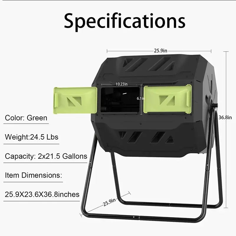 43-Gallon Dual-Chamber Compost Tumbler with Enhanced Aeration, BPA-Free Construction, and Sturdy Steel Frame  Blue Door