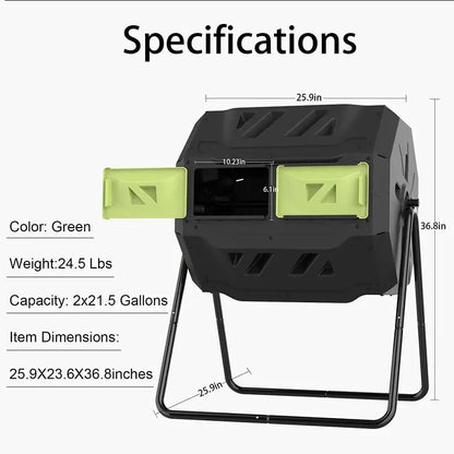 43-Gallon Dual-Chamber Compost Tumbler with Enhanced Aeration, BPA-Free Construction, and Sturdy Steel Frame  Blue Door
