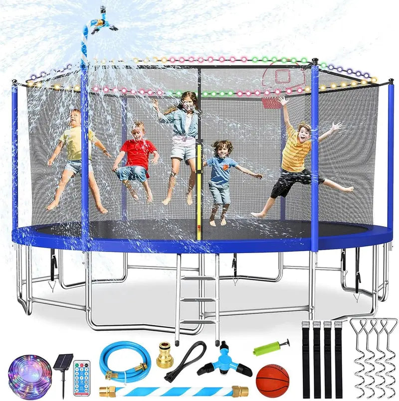 16-Foot Upgraded Trampoline with Enclosure Net and Adjustable Basketball Hoop