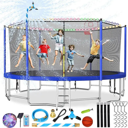 16-Foot Upgraded Trampoline with Enclosure Net and Adjustable Basketball Hoop