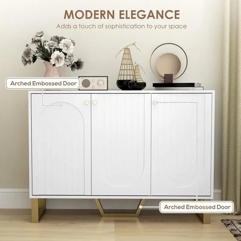 HOMCOM White Modern Sideboard Cabinet  4-Door Storage Unit with Adjustable Shelves and 65″ TV Stand Capability