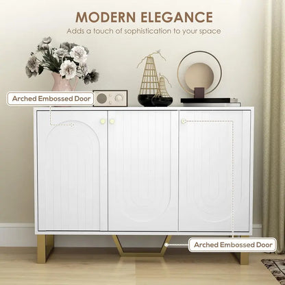 HOMCOM White Modern Sideboard Cabinet  4-Door Storage Unit with Adjustable Shelves and 65″ TV Stand Capability