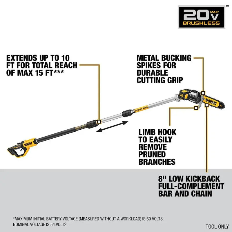 DEWALT 20V MAX 8in. Cordless Battery Powered Pole Saw Kit with (1) 4Ah Battery, Charger & Sheath (34 Link) DCPS620M1WDT608