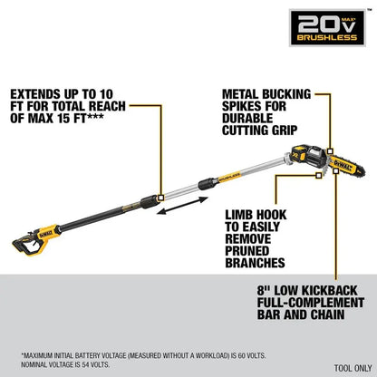 DEWALT 20V MAX 8in. Cordless Battery Powered Pole Saw Kit with (1) 4Ah Battery, Charger & Sheath (34 Link) DCPS620M1WDT608