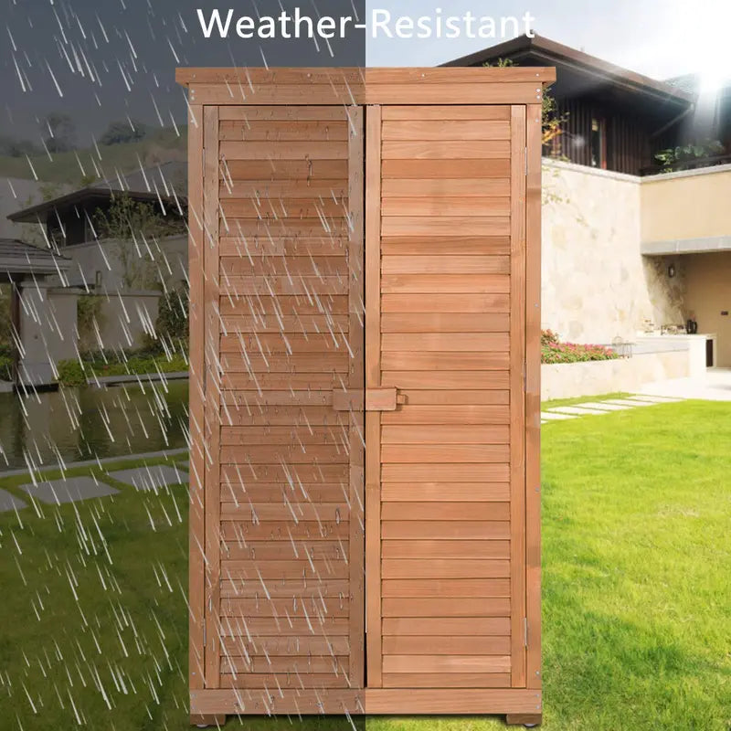 Wooden Outdoor Storage Shed  Rustic Fir Wood Garden Locker with Lockable Shutter Design