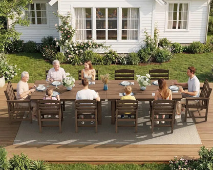 SERWALL 7-Piece Blue HDPE Outdoor Dining Set with Umbrella Hole and Stackable Chairs