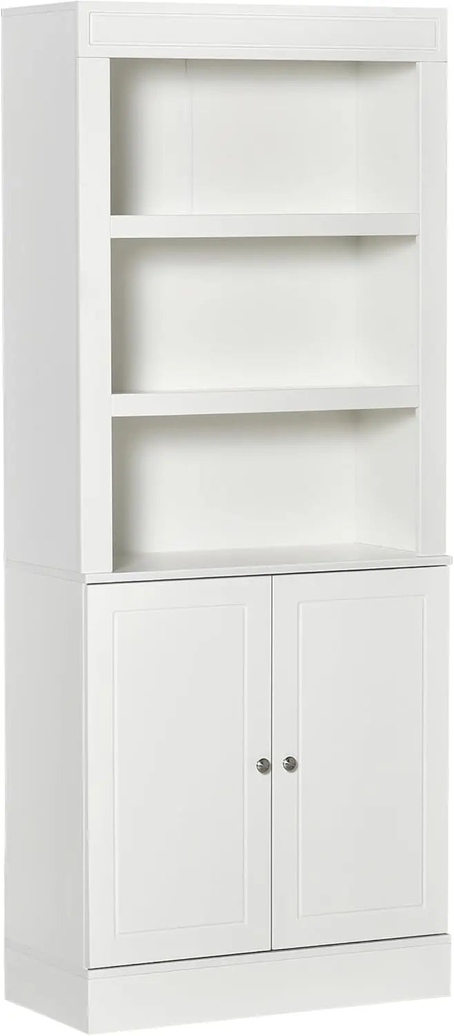 72-Inch Black Wood Grain Pantry Cabinet with Six-Tier Bookcase Hutch, Adjustable Shelves, and Door-Enclosed Storage