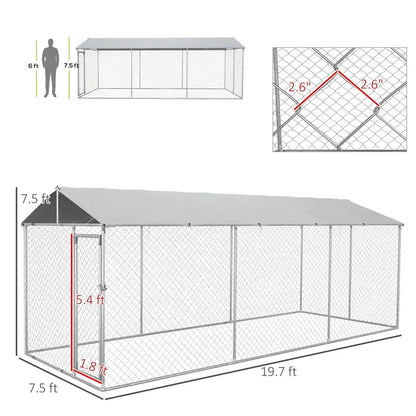 PawHut Outdoor Dog Kennel  19.7 ft x 7.5 ft x 7.5 ft, Waterproof Roof & Durable Mesh Panels