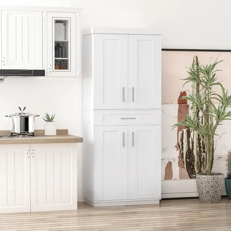 72-Inch Freestanding Grey Kitchen Pantry Cabinet with 4 Doors, Drawer, and 3 Adjustable Shelves