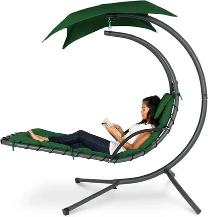 Best Choice Products Curved Hanging Steel Chaise Lounge Swing  Charcoal Gray with Pillow & Canopy