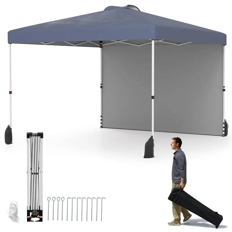 10 x 10 Foot Portable Canopy Tent  Includes One Sidewall & Wheeled Storage Bag