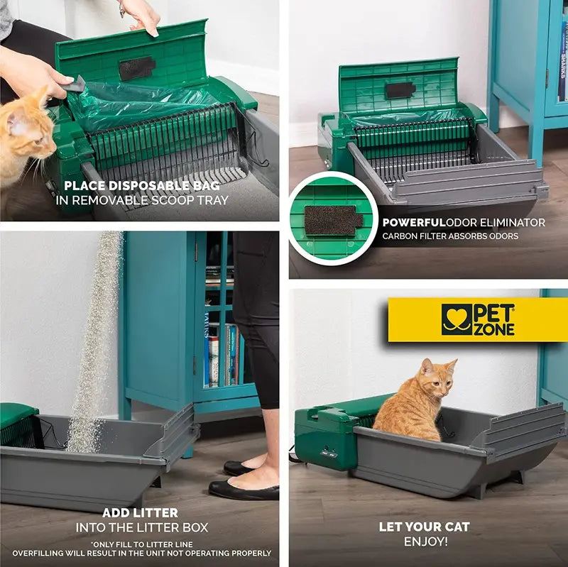 Pet Zone SmartScoop Self-Cleaning Cat Litter Box  No Refills Required