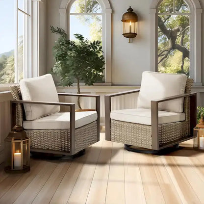 Cozywor Outdoor Wicker Rocking Chair Set  2-Piece Patio Seating with Cushions & Metal Frame