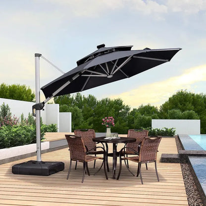 12-Foot Solar-Powered LED Cantilever Patio Umbrella  Wind-Resistant Round Outdoor Parasol with Built-in Lights