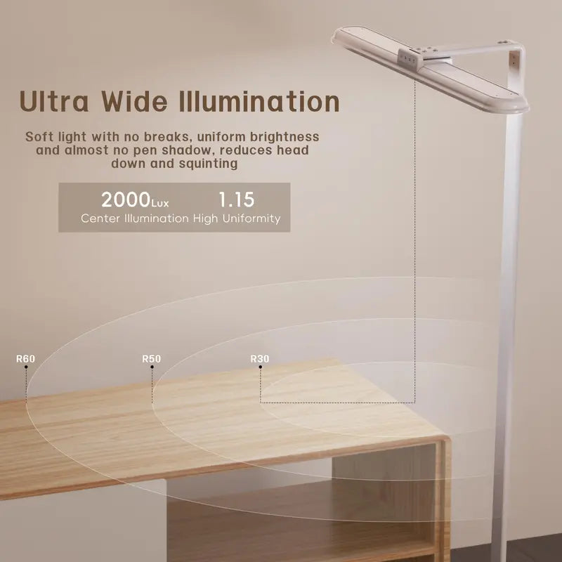Dimmable Dual-Head LED Desk Lamp  24W, 5 Color Temperatures & Brightness Levels, Gooseneck Design