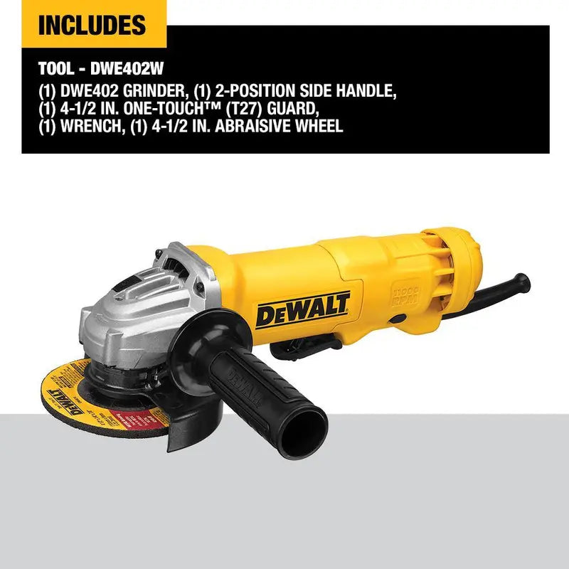 DWE402 120V 11A 4.5″ Corded Angle Grinder  Small & Powerful
